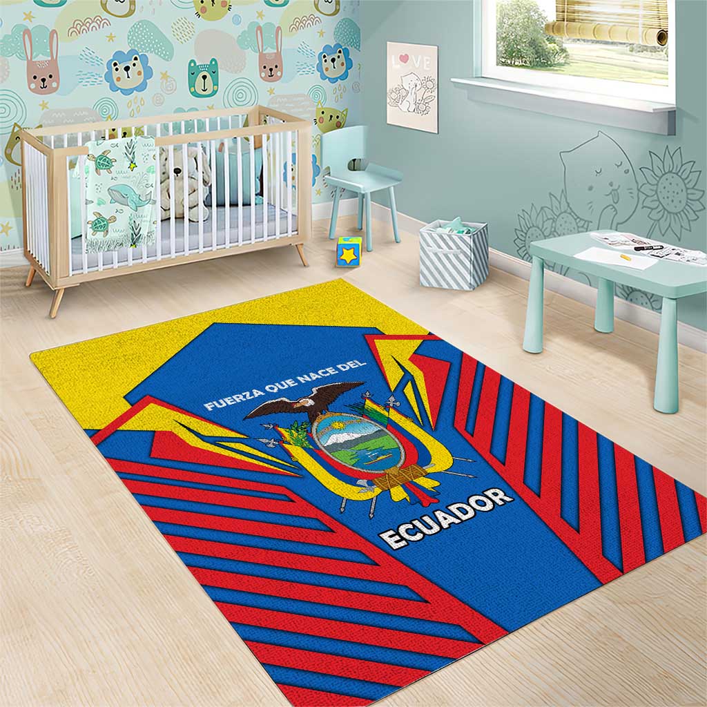 Ecuador Area Rug with Coat of Arms and Bold Stripe Design - Wonder Print Shop