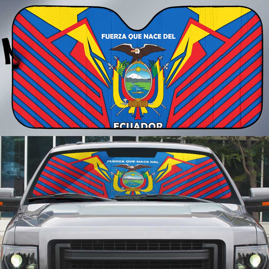 Ecuador Auto Sun Shade with Coat of Arms and Bold Stripe Design - Wonder Print Shop