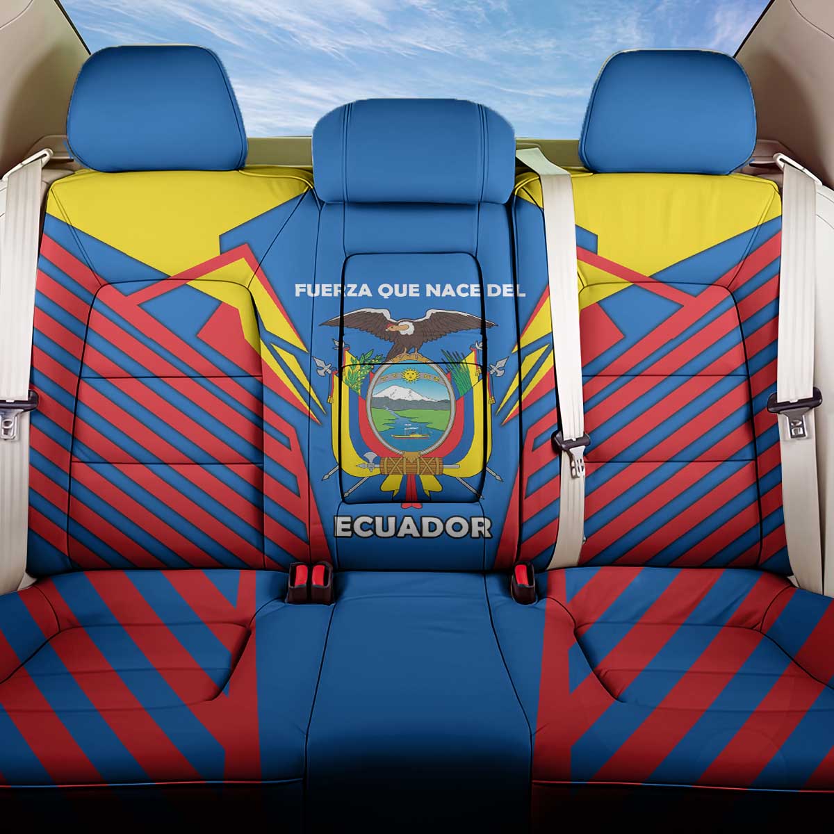 Ecuador Back Car Seat Cover with Coat of Arms and Bold Stripe Design - Wonder Print Shop