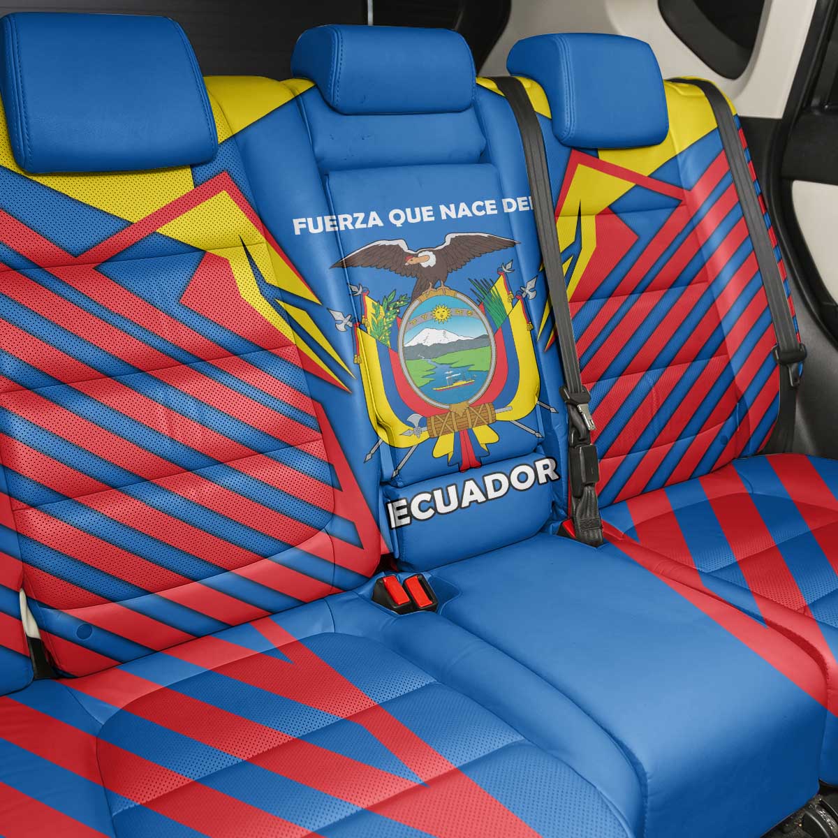 Ecuador Back Car Seat Cover with Coat of Arms and Bold Stripe Design - Wonder Print Shop