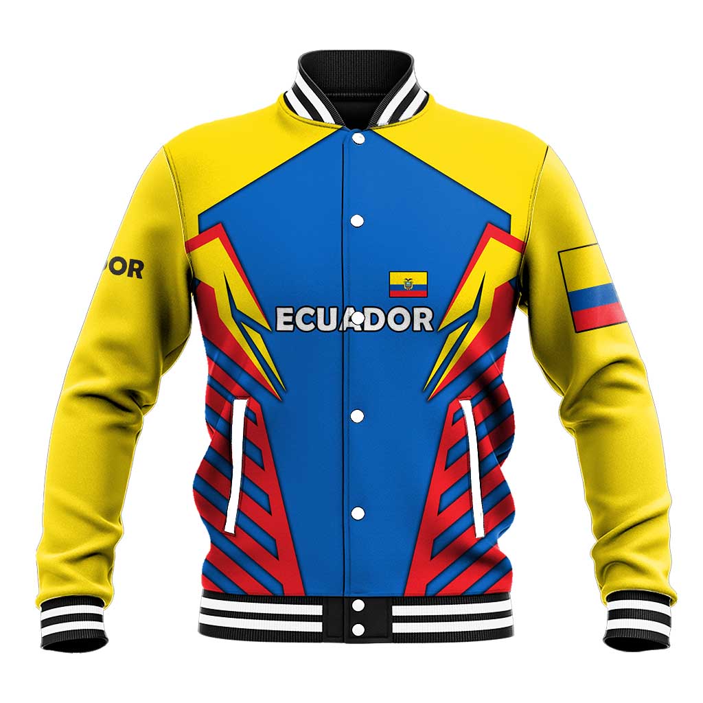 Ecuador Baseball Jacket with Coat of Arms and Bold Stripe Design - Wonder Print Shop