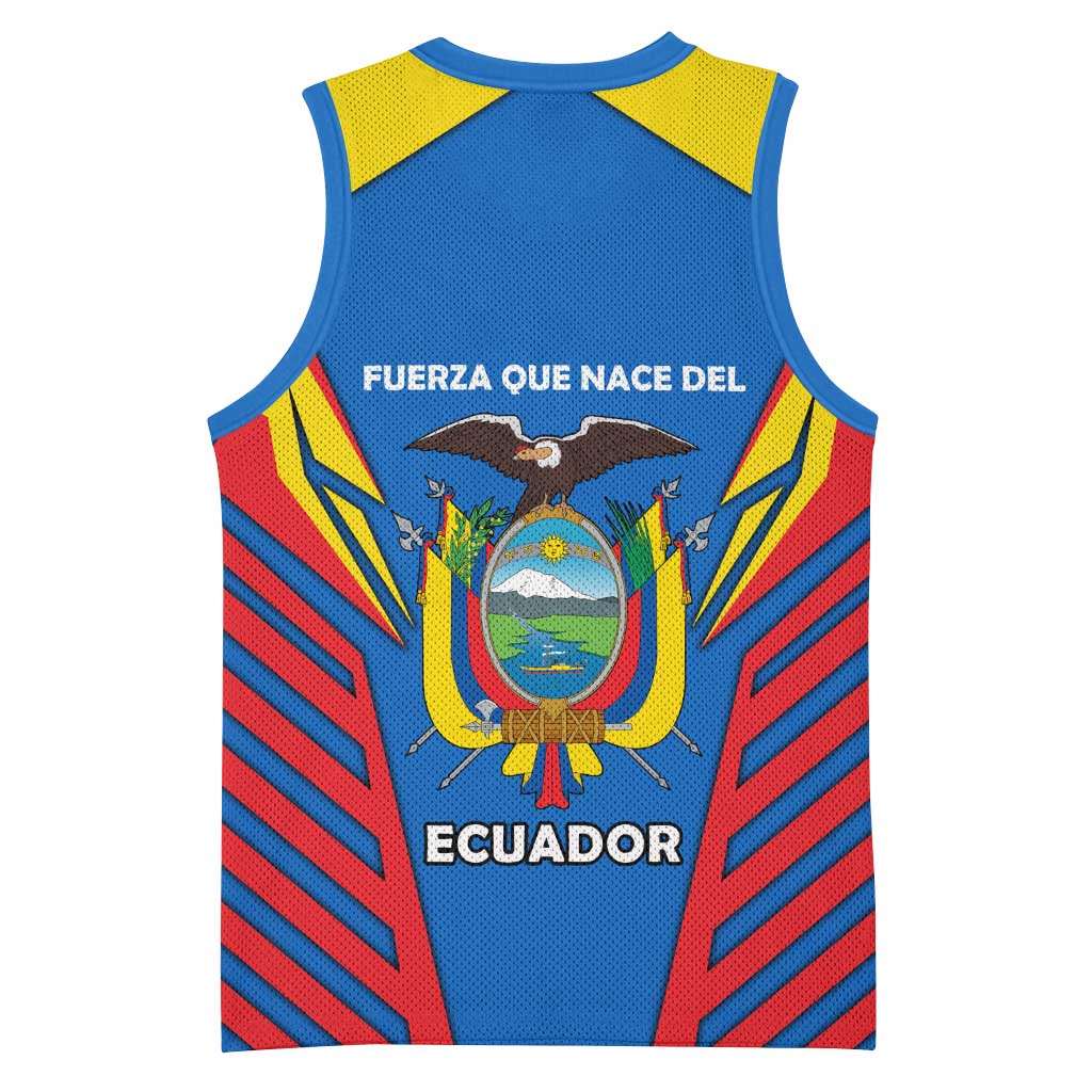 Ecuador Basketball Jersey with Coat of Arms and Bold Stripe Design - Wonder Print Shop