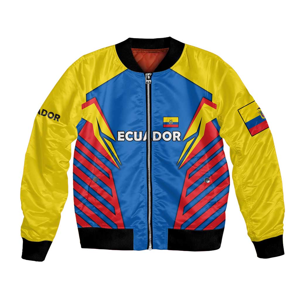 Ecuador Bomber Jacket with Coat of Arms and Bold Stripe Design - Wonder Print Shop