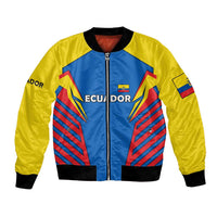 Ecuador Bomber Jacket with Coat of Arms and Bold Stripe Design - Wonder Print Shop