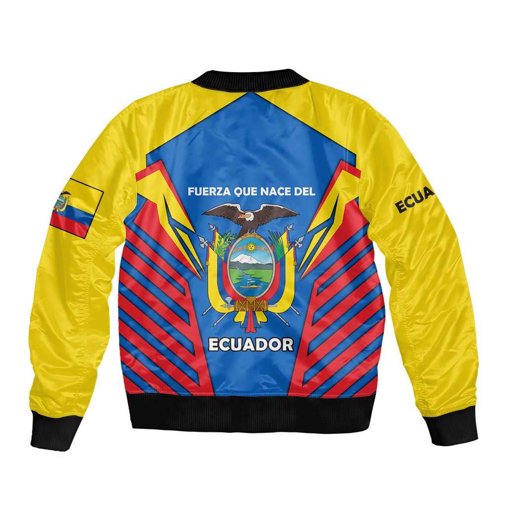 Ecuador Bomber Jacket with Coat of Arms and Bold Stripe Design - Wonder Print Shop