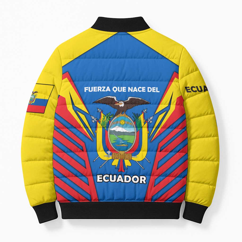 Ecuador Bomber Puffer Jacket with Coat of Arms and Bold Stripe Design - Wonder Print Shop