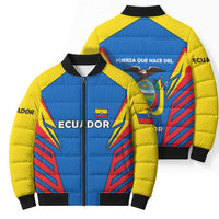 Ecuador Bomber Puffer Jacket with Coat of Arms and Bold Stripe Design - Wonder Print Shop