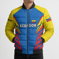 Ecuador Bomber Puffer Jacket with Coat of Arms and Bold Stripe Design - Wonder Print Shop