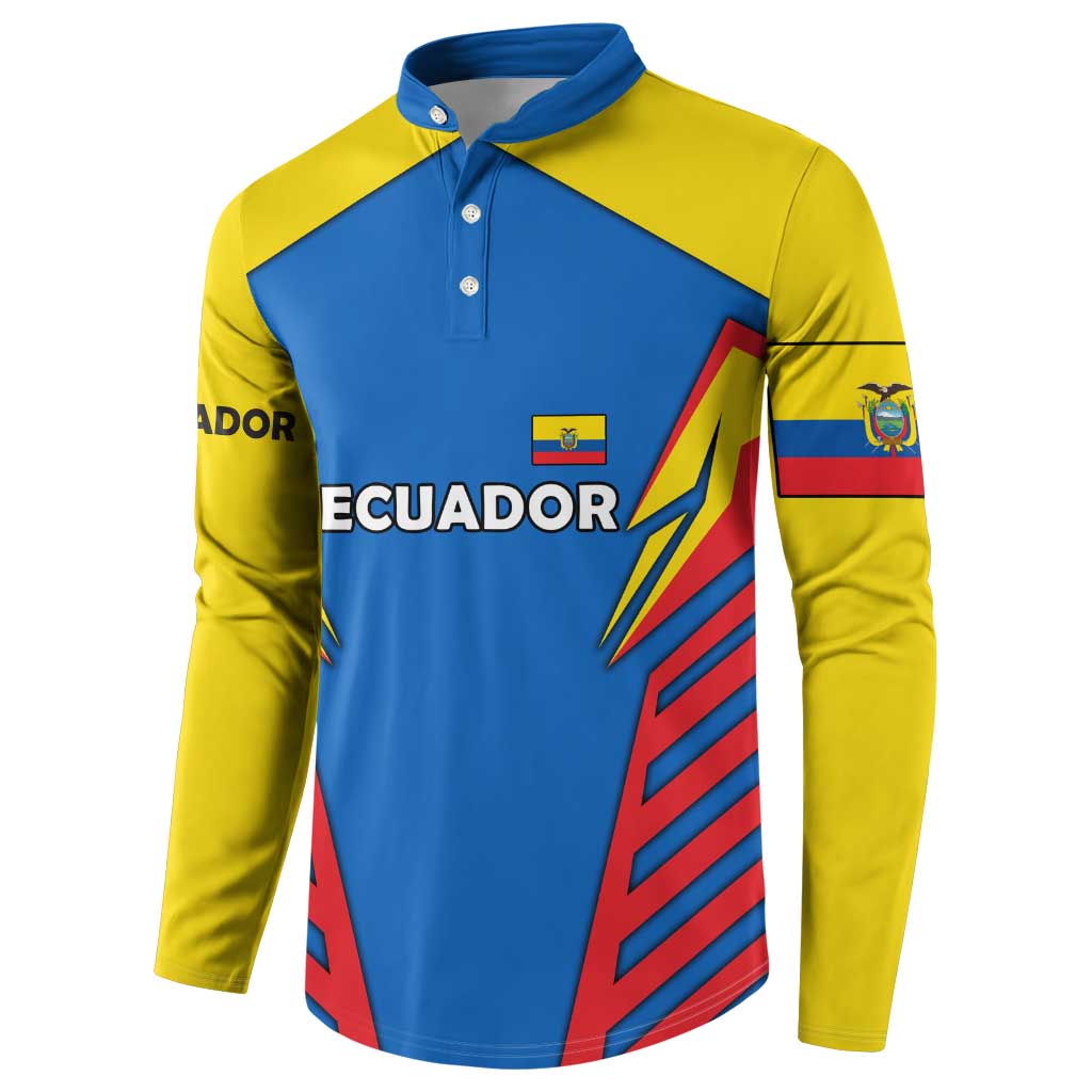 Ecuador Button Sweatshirt with Coat of Arms and Bold Stripe Design - Wonder Print Shop