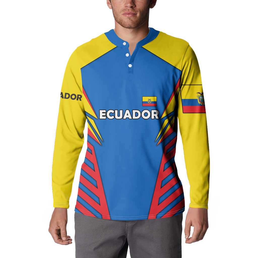 Ecuador Button Sweatshirt with Coat of Arms and Bold Stripe Design - Wonder Print Shop