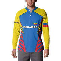 Ecuador Button Sweatshirt with Coat of Arms and Bold Stripe Design - Wonder Print Shop