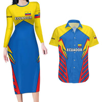 Ecuador Couples Matching Long Sleeve Bodycon Dress and Hawaiian Shirt with Coat of Arms and Bold Stripe Design - Wonder Print Shop