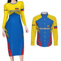 Ecuador Couples Matching Long Sleeve Bodycon Dress and Long Sleeve Button Shirt with Coat of Arms and Bold Stripe Design - Wonder Print Shop