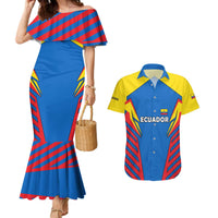 Ecuador Couples Matching Mermaid Dress and Hawaiian Shirt with Coat of Arms and Bold Stripe Design - Wonder Print Shop