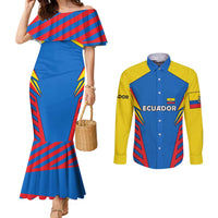 Ecuador Couples Matching Mermaid Dress and Long Sleeve Button Shirt with Coat of Arms and Bold Stripe Design - Wonder Print Shop