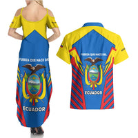 Ecuador Couples Matching Summer Maxi Dress and Hawaiian Shirt with Coat of Arms and Bold Stripe Design - Wonder Print Shop