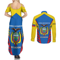 Ecuador Couples Matching Summer Maxi Dress and Long Sleeve Button Shirt with Coat of Arms and Bold Stripe Design - Wonder Print Shop