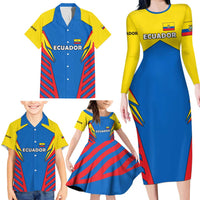 Ecuador Family Matching Long Sleeve Bodycon Dress and Hawaiian Shirt with Coat of Arms and Bold Stripe Design - Wonder Print Shop