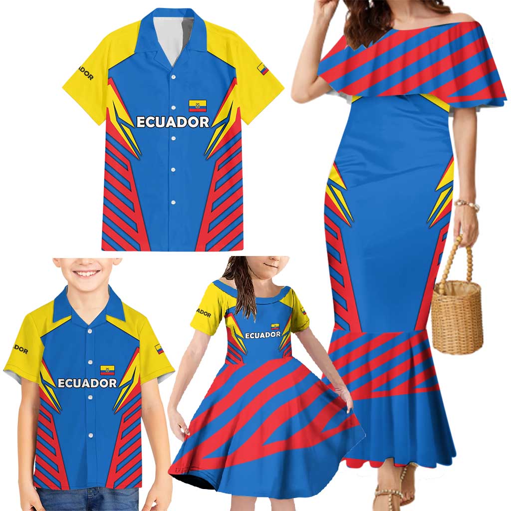 Ecuador Family Matching Mermaid Dress and Hawaiian Shirt with Coat of Arms and Bold Stripe Design - Wonder Print Shop