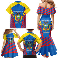 Ecuador Family Matching Mermaid Dress and Hawaiian Shirt with Coat of Arms and Bold Stripe Design - Wonder Print Shop