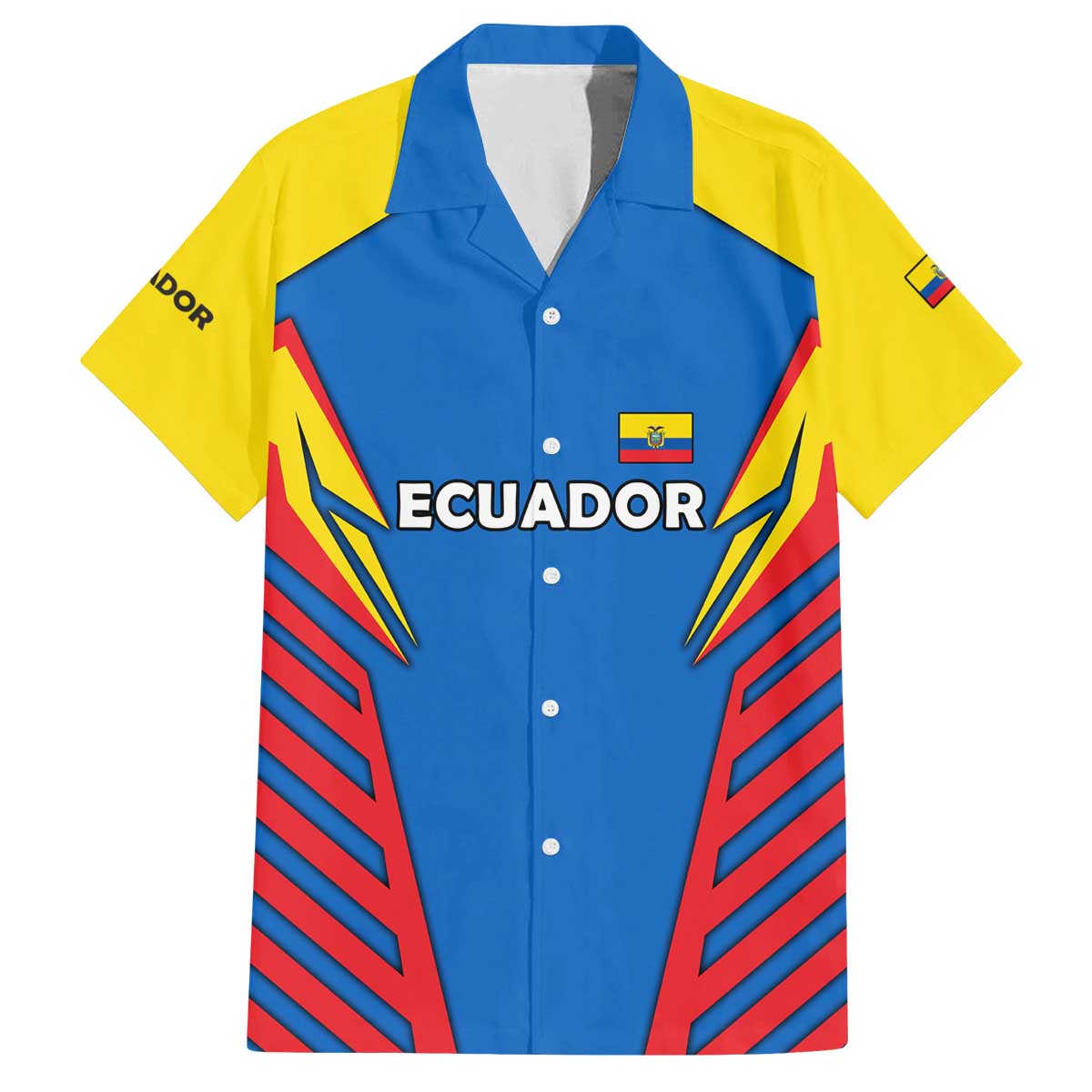 Ecuador Family Matching Off The Shoulder Long Sleeve Dress and Hawaiian Shirt with Coat of Arms and Bold Stripe Design - Wonder Print Shop