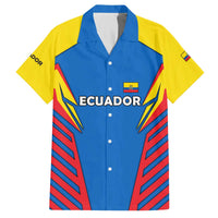 Ecuador Family Matching Off The Shoulder Long Sleeve Dress and Hawaiian Shirt with Coat of Arms and Bold Stripe Design - Wonder Print Shop