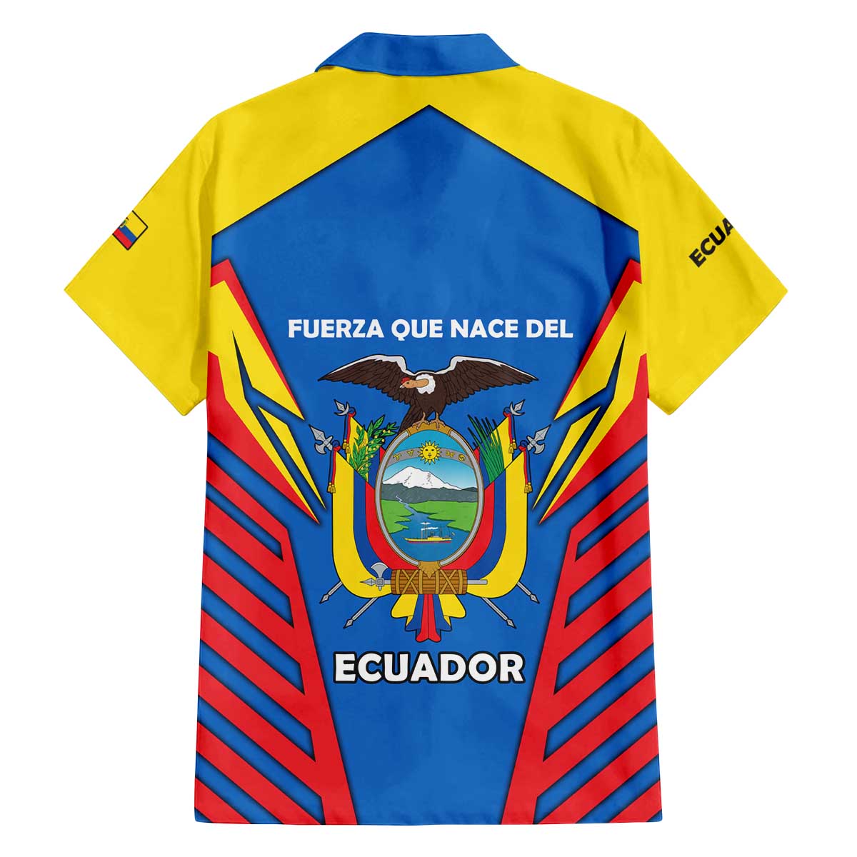 Ecuador Family Matching Off The Shoulder Long Sleeve Dress and Hawaiian Shirt with Coat of Arms and Bold Stripe Design - Wonder Print Shop