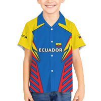 Ecuador Family Matching Off The Shoulder Long Sleeve Dress and Hawaiian Shirt with Coat of Arms and Bold Stripe Design - Wonder Print Shop