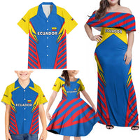 Ecuador Family Matching Off Shoulder Maxi Dress and Hawaiian Shirt with Coat of Arms and Bold Stripe Design - Wonder Print Shop