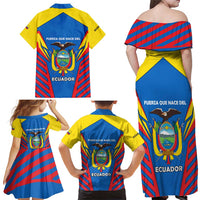 Ecuador Family Matching Off Shoulder Maxi Dress and Hawaiian Shirt with Coat of Arms and Bold Stripe Design - Wonder Print Shop