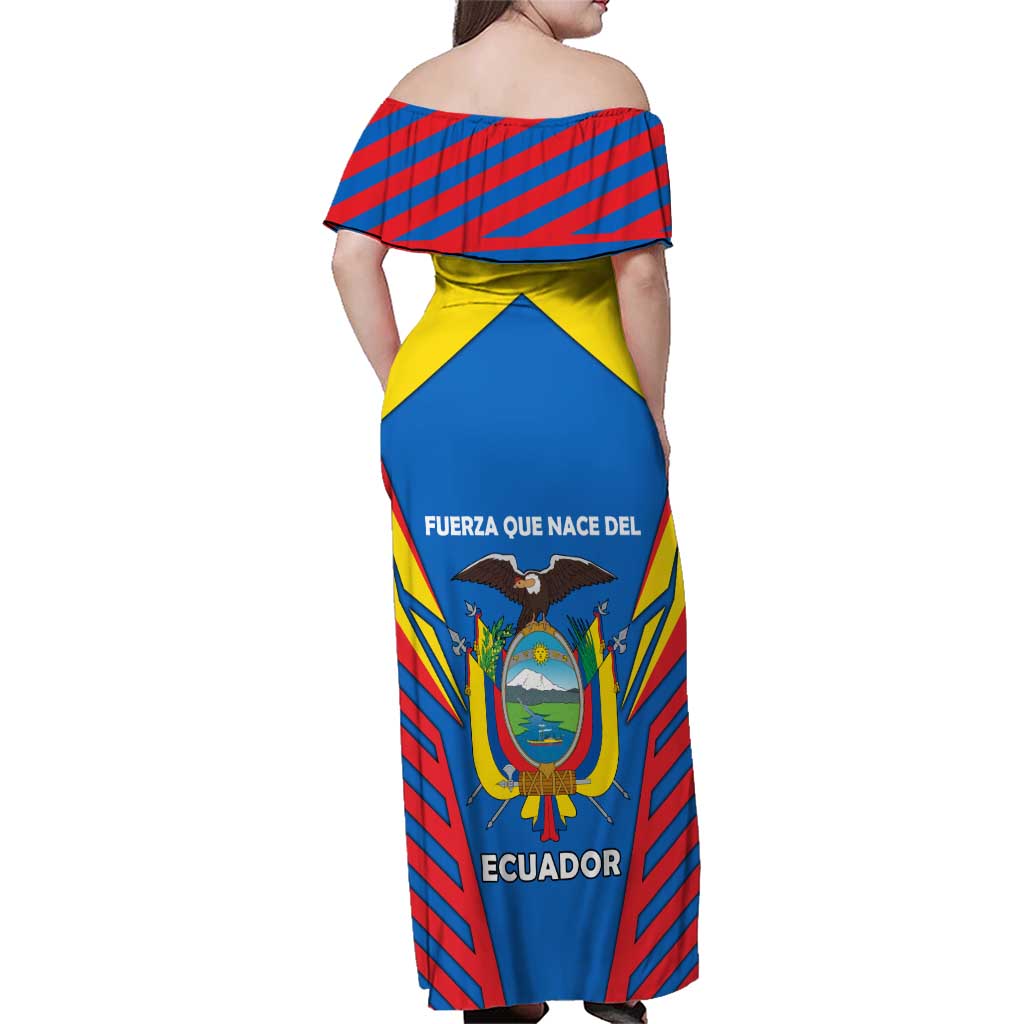 Ecuador Family Matching Off Shoulder Maxi Dress and Hawaiian Shirt with Coat of Arms and Bold Stripe Design - Wonder Print Shop
