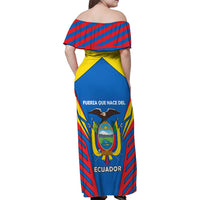 Ecuador Family Matching Off Shoulder Maxi Dress and Hawaiian Shirt with Coat of Arms and Bold Stripe Design - Wonder Print Shop