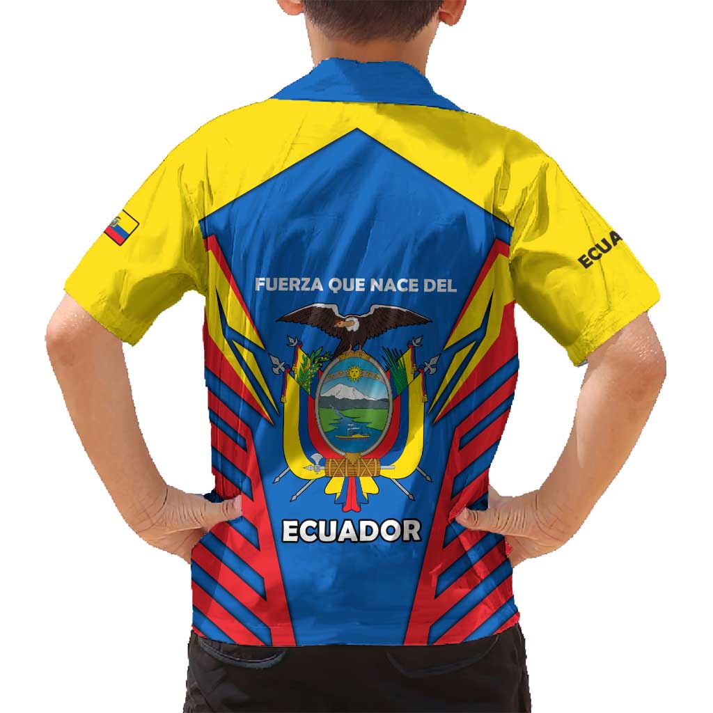 Ecuador Family Matching Off Shoulder Short Dress and Hawaiian Shirt with Coat of Arms and Bold Stripe Design - Wonder Print Shop