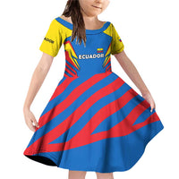 Ecuador Family Matching Off Shoulder Short Dress and Hawaiian Shirt with Coat of Arms and Bold Stripe Design - Wonder Print Shop