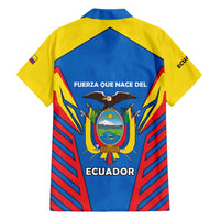 Ecuador Family Matching Off Shoulder Short Dress and Hawaiian Shirt with Coat of Arms and Bold Stripe Design - Wonder Print Shop