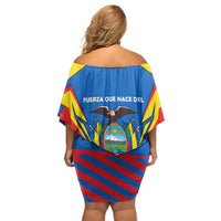 Ecuador Family Matching Off Shoulder Short Dress and Hawaiian Shirt with Coat of Arms and Bold Stripe Design - Wonder Print Shop