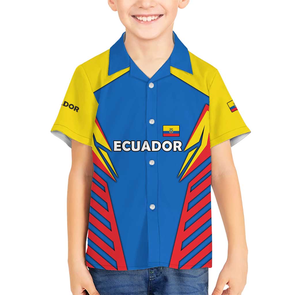 Ecuador Family Matching Off Shoulder Short Dress and Hawaiian Shirt with Coat of Arms and Bold Stripe Design - Wonder Print Shop