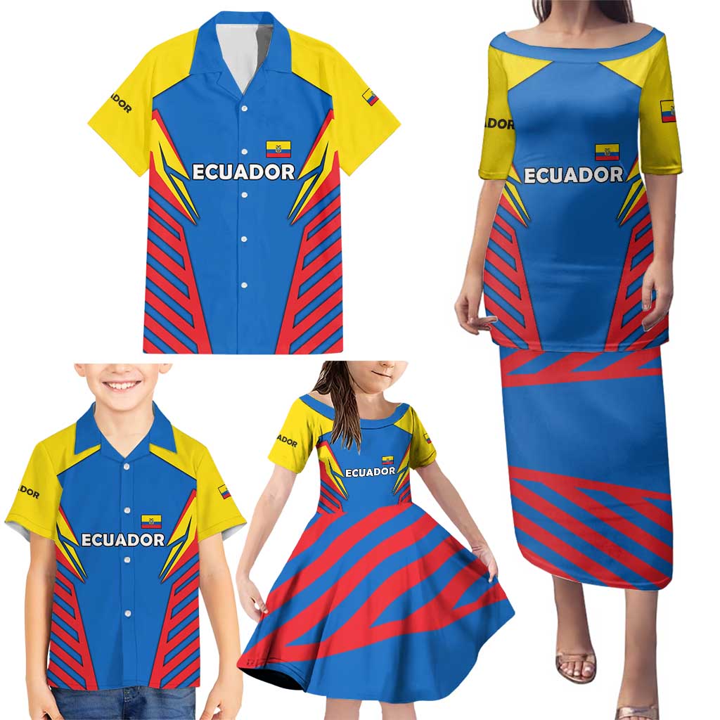 Ecuador Family Matching Puletasi and Hawaiian Shirt with Coat of Arms and Bold Stripe Design - Wonder Print Shop