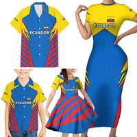 Ecuador Family Matching Short Sleeve Bodycon Dress and Hawaiian Shirt with Coat of Arms and Bold Stripe Design - Wonder Print Shop
