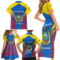 Ecuador Family Matching Short Sleeve Bodycon Dress and Hawaiian Shirt with Coat of Arms and Bold Stripe Design - Wonder Print Shop