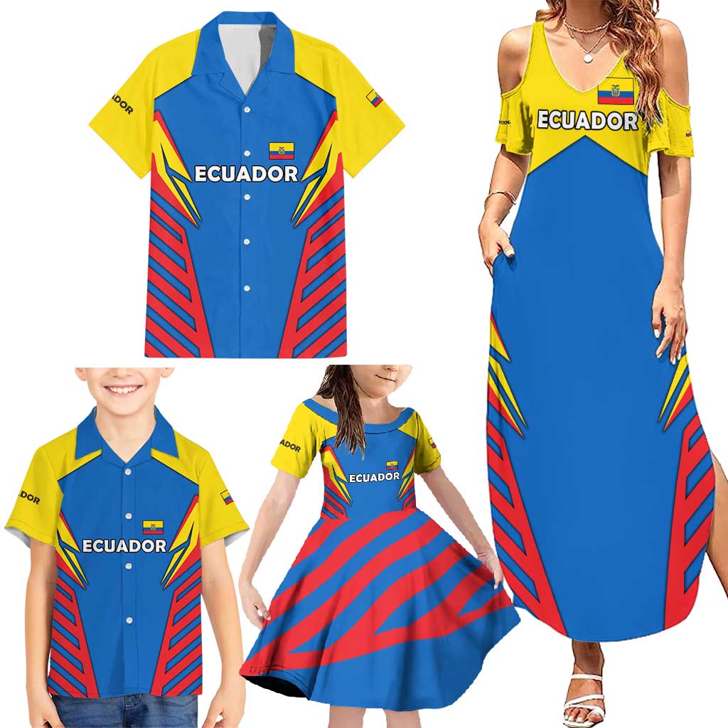 Ecuador Family Matching Summer Maxi Dress and Hawaiian Shirt with Coat of Arms and Bold Stripe Design - Wonder Print Shop