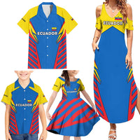 Ecuador Family Matching Summer Maxi Dress and Hawaiian Shirt with Coat of Arms and Bold Stripe Design - Wonder Print Shop
