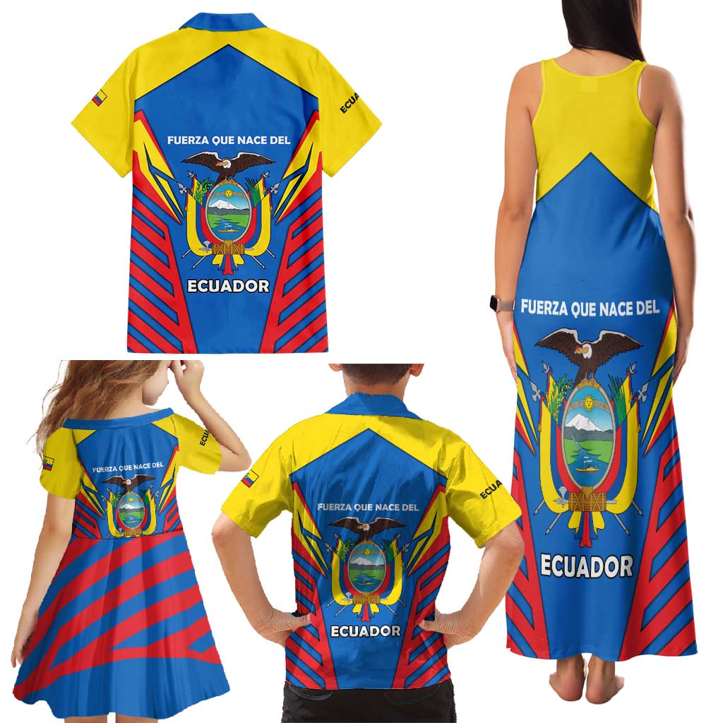 Ecuador Family Matching Tank Maxi Dress and Hawaiian Shirt with Coat of Arms and Bold Stripe Design - Wonder Print Shop