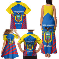 Ecuador Family Matching Tank Maxi Dress and Hawaiian Shirt with Coat of Arms and Bold Stripe Design - Wonder Print Shop