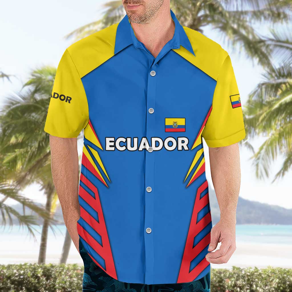 Ecuador Hawaiian Shirt with Coat of Arms and Bold Stripe Design - Wonder Print Shop