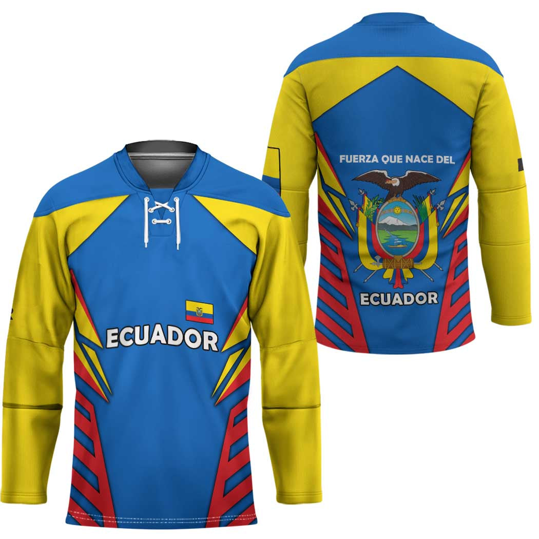 Ecuador Hockey Jersey with Coat of Arms and Bold Stripe Design - Wonder Print Shop
