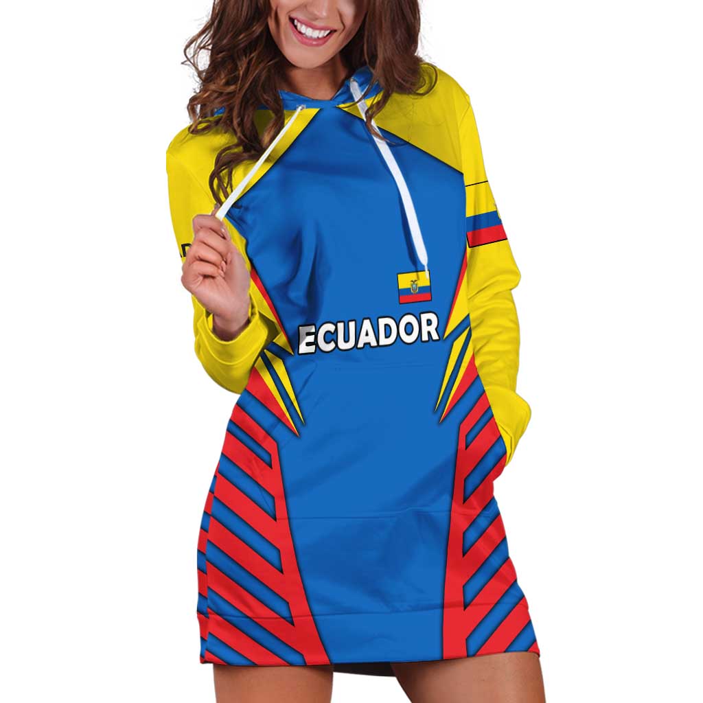 Ecuador Hoodie Dress with Coat of Arms and Bold Stripe Design - Wonder Print Shop