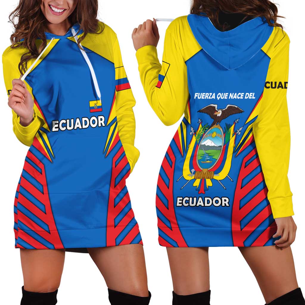 Ecuador Hoodie Dress with Coat of Arms and Bold Stripe Design - Wonder Print Shop