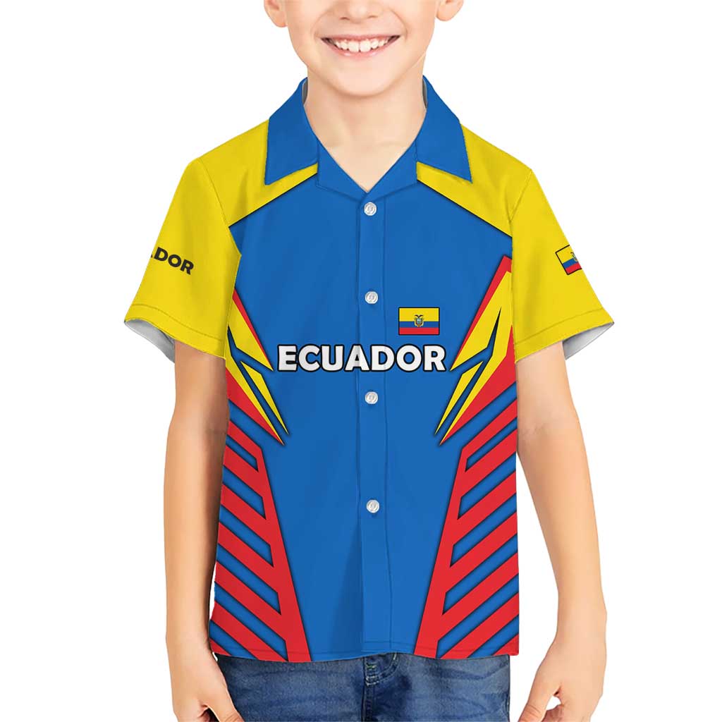Ecuador Kid Hawaiian Shirt with Coat of Arms and Bold Stripe Design - Wonder Print Shop