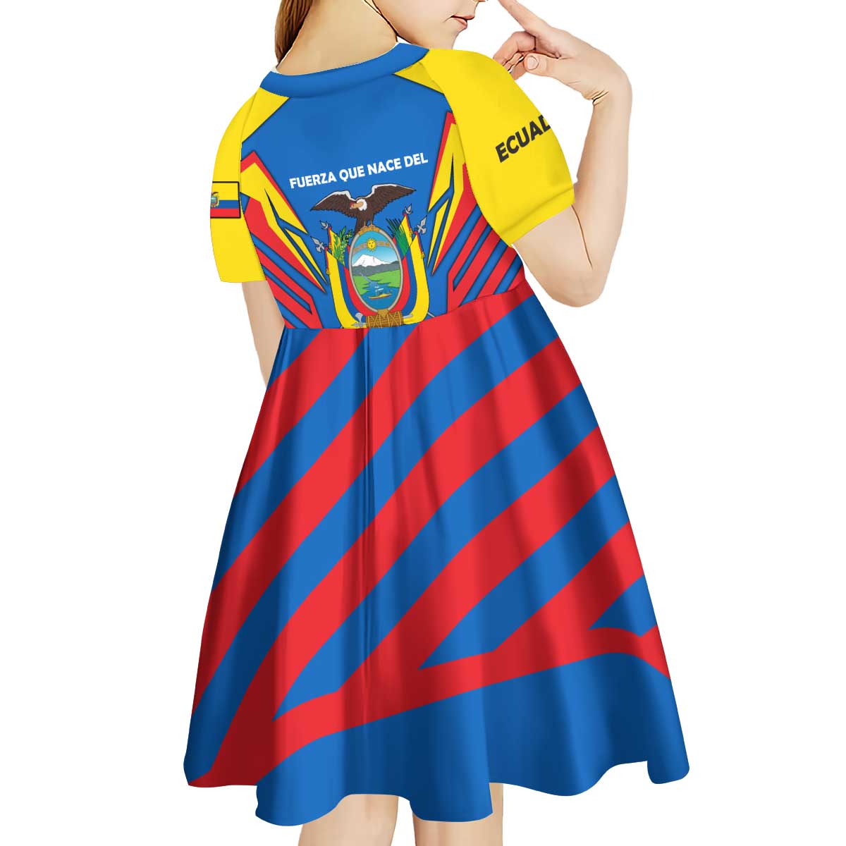 Ecuador Kid Short Sleeve Dress with Coat of Arms and Bold Stripe Design - Wonder Print Shop